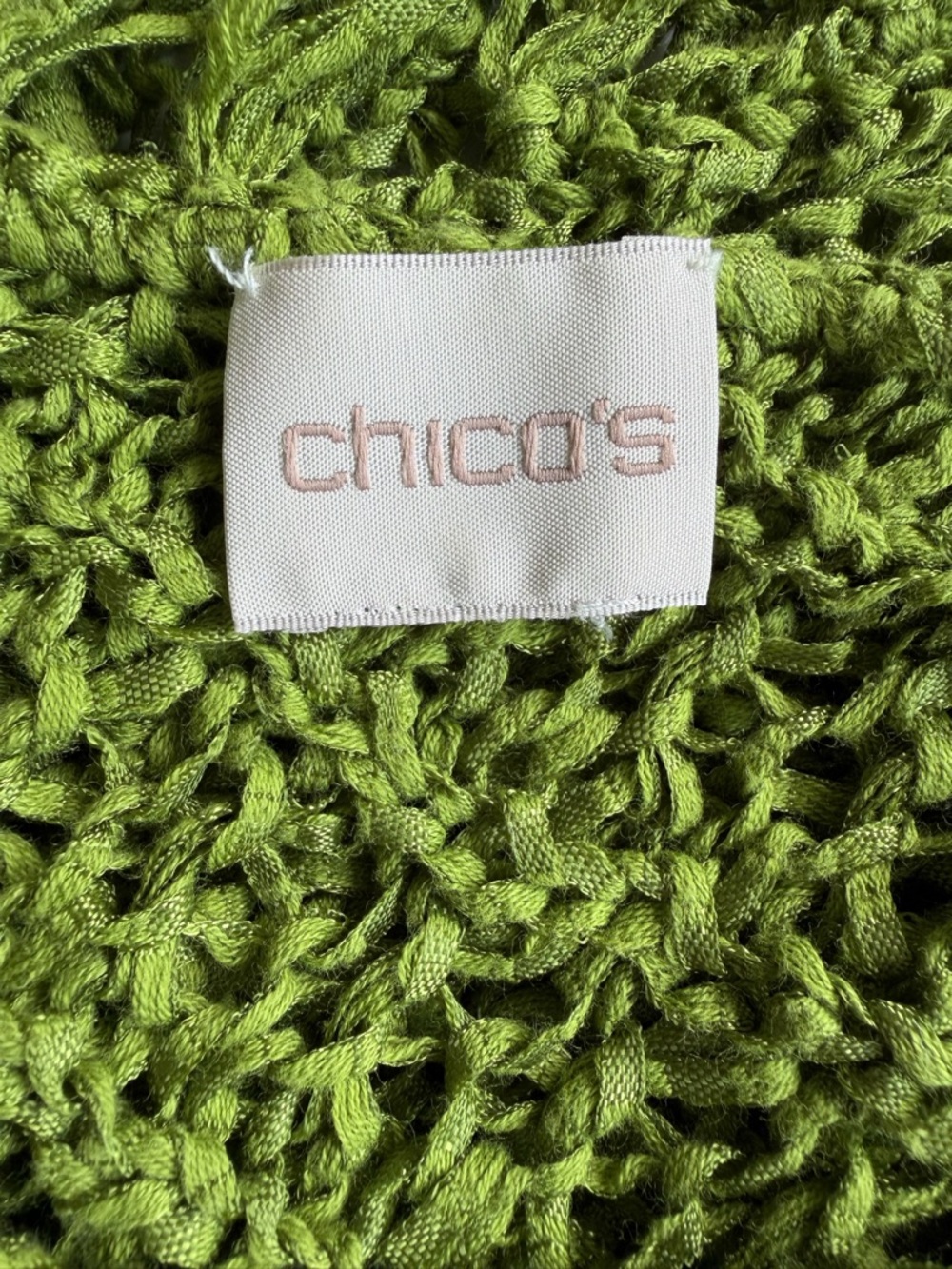 Chico's Lime Green Open Knit Fringe Poncho - Picture 2 of 2